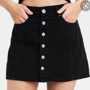 American Eagle Black Denim High Waist A-Line Button Front Skirt Sz. 16